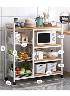 AGD 4 Tier Free Standing Kitchen Storage Unit, Microwave Oven Kitchen Cabinet, Kitchen Rack for Dining Room, Movable Storage Cart, Large Storage Capacity - White  - Image 2