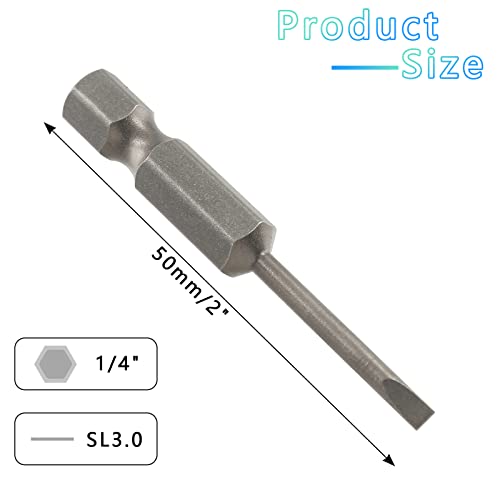 LDEXIN 10 Pcs SL3 Magnetic Slotted Screwdriver Bits S2 Steel Flat Head Screwdriver Bits with 1/4 Inch Hex Shank, 2 Inch Length - Image 3