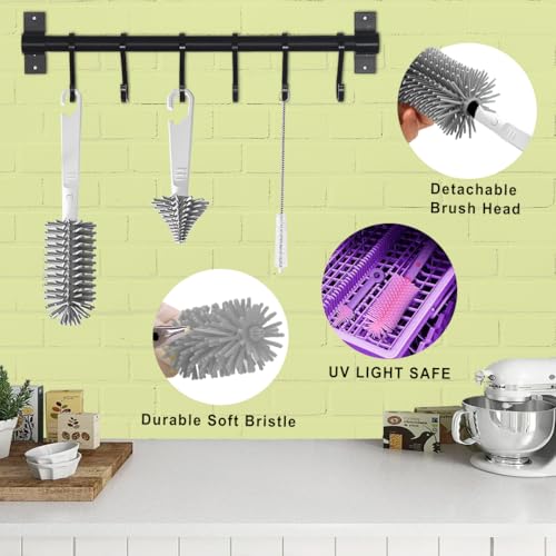 Tony Stark 6-in-1 Baby Bottle Cleaning Brush Set – Includes Silicone Bottle Brush, Nipple Cleaner, Straw Brush, Soap Dispenser, Storage Box, Bottle Drying Rack | Silicone Bristles (Plain Box - White) - Image 5