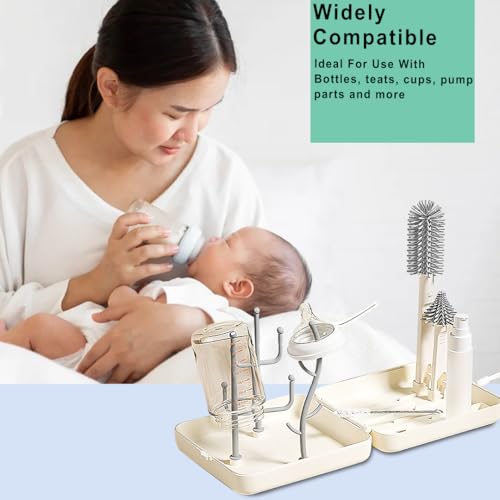 Tony Stark 6-in-1 Baby Bottle Cleaning Brush Set – Includes Silicone Bottle Brush, Nipple Cleaner, Straw Brush, Soap Dispenser, Storage Box, Bottle Drying Rack | Silicone Bristles (Plain Box - White) - Image 2