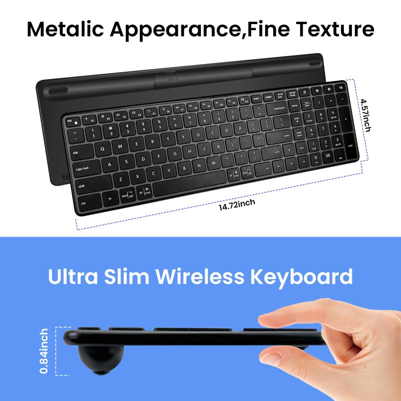 Bnnwa Wireless Bluetooth Keyboard, 3-Device Free Switching (2.4G+BT), Ultra-Slim Compact Wireless Keyboard Quiet Typing for PC/Laptop/Smart TV/Phone,12 Multimedia Keys - Image 3