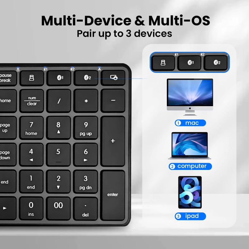 Bnnwa Wireless Bluetooth Keyboard, 3-Device Free Switching (2.4G+BT), Ultra-Slim Compact Wireless Keyboard Quiet Typing for PC/Laptop/Smart TV/Phone,12 Multimedia Keys - Image 2