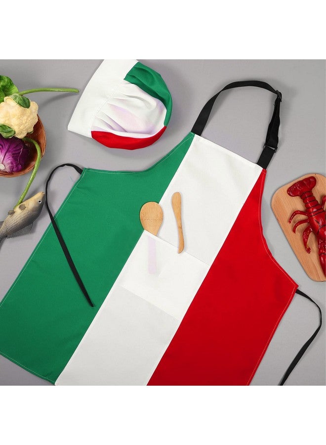 Satinior Syhood SATINIOR Italian Apron and Chef Hat for Women Men Italian Costume Fabric Bib Italy Flag Apron with Pocket Red Green Italy Gifts for Adult Kitchen Baking Pizza Cooking Party Decor - Image 5