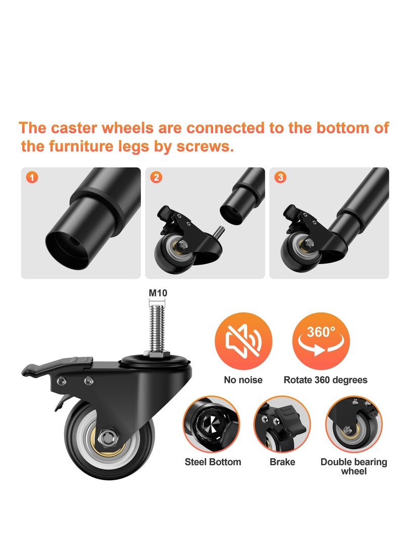 Metal Adjustable Furniture Legs, 7-12 Inch Foot Legs, with 2.36 inch Swivel Caster Wheels, Heavy Duty Replacement Support Legs, , for Cabinet/Sofa/Bed/Dresser/Couch/Coffee Table (4 Pcs) - Image 2
