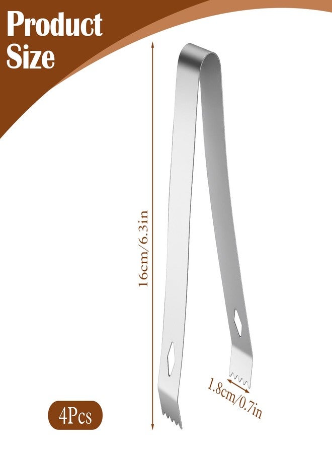 Aysatogc 4 Pcs Small Metal Tongs, 6 Inch Stainless Steel Ice Tongs Food-Grade Serving Tongs for Ice Serving Food Sugar Party Coffee Bar (Silver) - Image 2