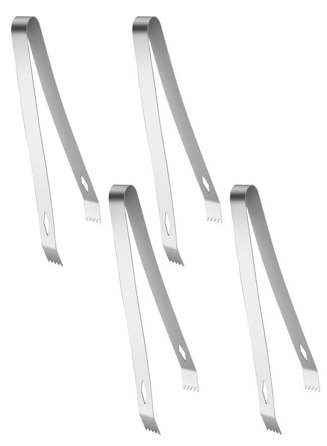 Aysatogc 4 Pcs Small Metal Tongs, 6 Inch Stainless Steel Ice Tongs Food-Grade Serving Tongs for Ice Serving Food Sugar Party Coffee Bar (Silver) - Image 1