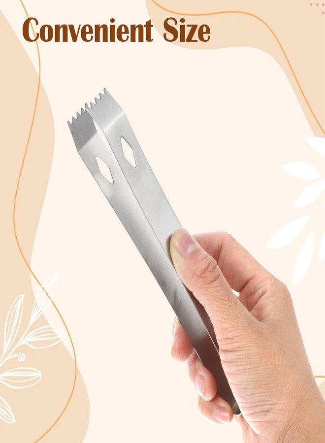 Aysatogc 4 Pcs Small Metal Tongs, 6 Inch Stainless Steel Ice Tongs Food-Grade Serving Tongs for Ice Serving Food Sugar Party Coffee Bar (Silver) - Image 3