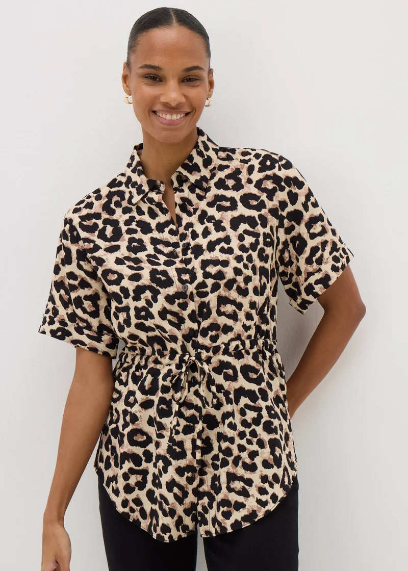 Matalan Brown Leopard Print Tie Waist Longline Shirt