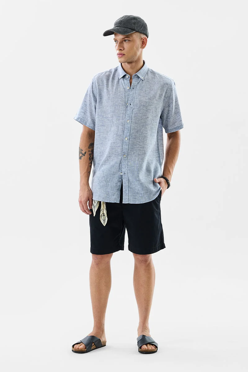 سنيتش Light Blue Solid Half Sleeve Slim Fit Shirt