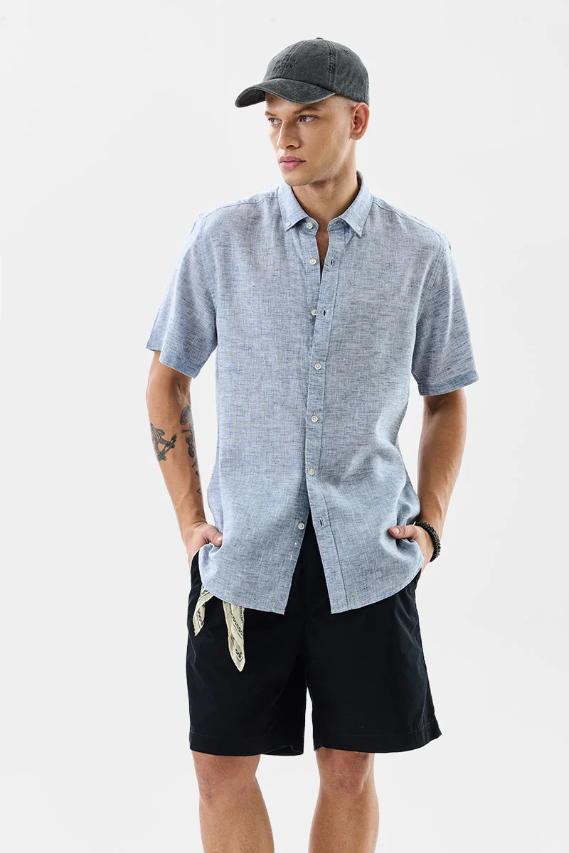 سنيتش Light Blue Solid Half Sleeve Slim Fit Shirt