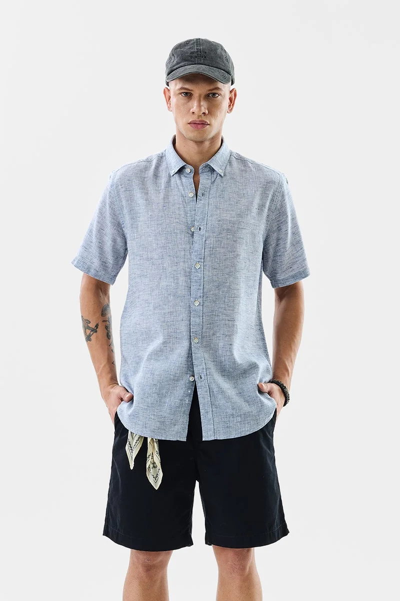 سنيتش Light Blue Solid Half Sleeve Slim Fit Shirt