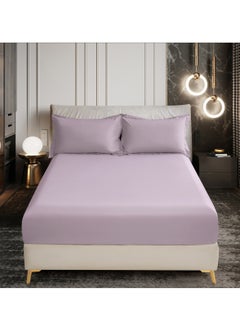 Donetella Bedding Fitted Sheet 3-Pcs Super King Size Solid Bed Sheet Set Fits(200x200CM) With Pillowcases And 35 CM Extra Deep Brushed Microfiber Bed Sheet,Lilac  - Image 1