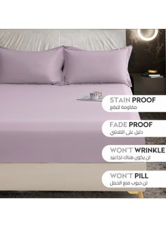 Donetella Bedding Fitted Sheet 3-Pcs Super King Size Solid Bed Sheet Set Fits(200x200CM) With Pillowcases And 35 CM Extra Deep Brushed Microfiber Bed Sheet,Lilac  - Image 4