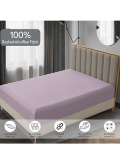 Donetella Bedding Fitted Sheet 3-Pcs Super King Size Solid Bed Sheet Set Fits(200x200CM) With Pillowcases And 35 CM Extra Deep Brushed Microfiber Bed Sheet,Lilac  - Image 5