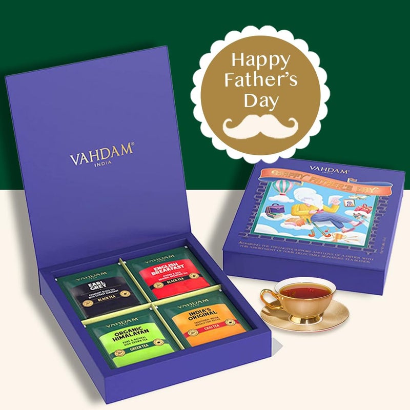 Vahdam شاي فاذام ليوم الأب (4 نكهات - 24 كيس شاي) مجموعة هدايا متنوعة من الشاي الأسود والأخضر وشاي المسالا - Image 3
