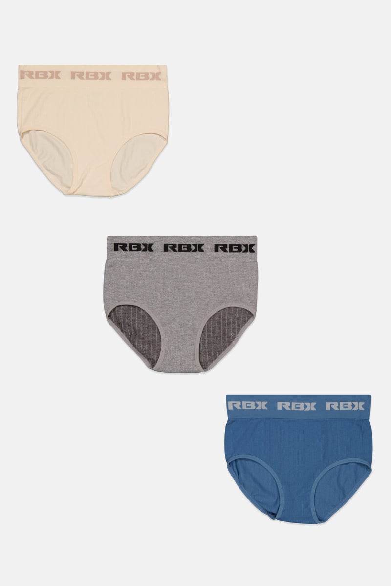 RBX Women 3 Pairs Brand Logo Brief Panty, Sage Blue - Image 1