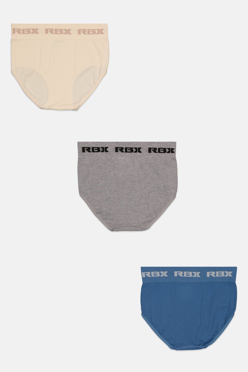 RBX Women 3 Pairs Brand Logo Brief Panty, Sage Blue - Image 2