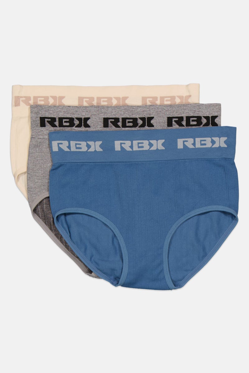 RBX Women 3 Pairs Brand Logo Brief Panty, Sage Blue - Image 3