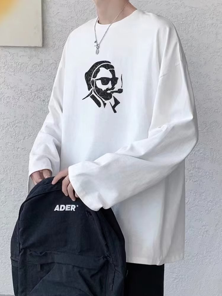 Hong Kong Style Hip Hop Long Sleeve T-Shirt Men'S Pure Cotton Inner Base Shirt Trendy Brand Teenager T-Shirt - Image 1