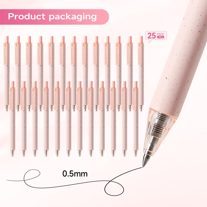 RIANCY Cute Pink Pens Black Ink 25PCS Retractable Gel Pens Writing Extra Fine Point 0.5mm Gift for Women Journaling Teachers Stationery Office School - Image 5