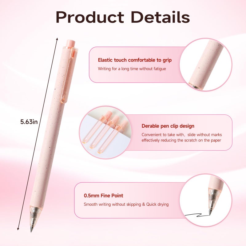 RIANCY Cute Pink Pens Black Ink 25PCS Retractable Gel Pens Writing Extra Fine Point 0.5mm Gift for Women Journaling Teachers Stationery Office School - Image 3