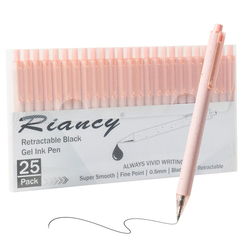 RIANCY Cute Pink Pens Black Ink 25PCS Retractable Gel Pens Writing Extra Fine Point 0.5mm Gift for Women Journaling Teachers Stationery Office School - Image 1