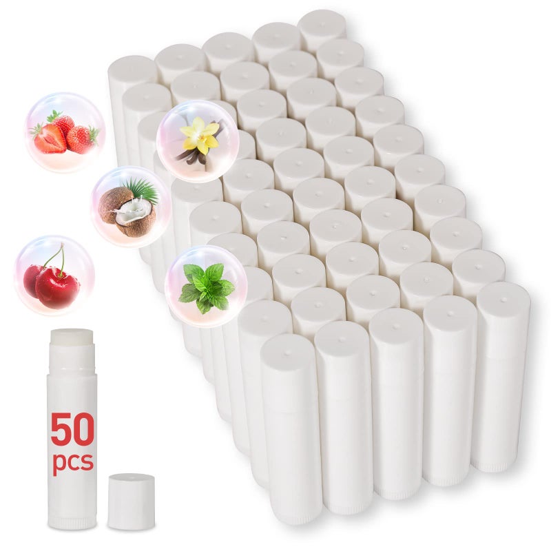 DMSKY 50 Pack Lip Balm Unlabeled, Natural Lip Balms Bulk Blank Tube, Lip Balm for Party Favors and Gift Basket Filling, Wedding or Baby Shower-5 Flavors - Image 1