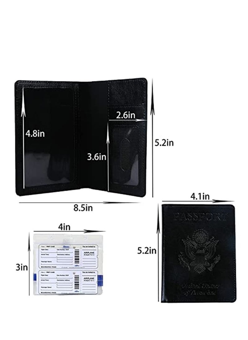 2 Pack Passport and Vaccine Card Holder Combo (Black, Pink)