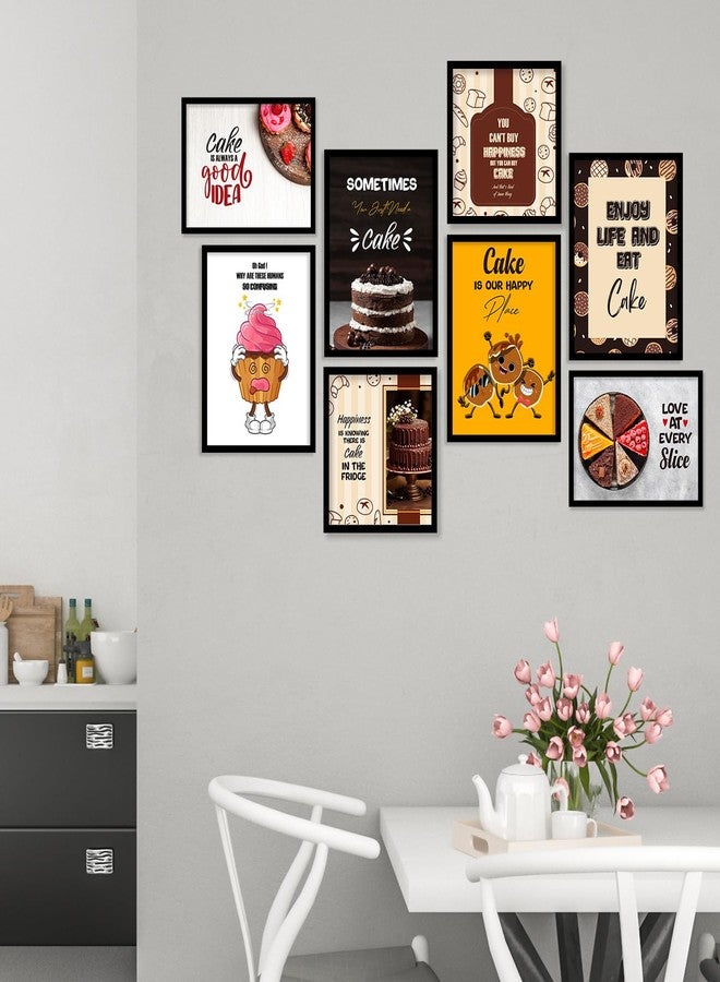 ARTELLY Engineered Wood Cake Bakery Cheesecake Quotes Wall Posters With Frame - Food Framed Posters For Cafe Lounge Restaurant Kitchen Wall Decor (Set of 8) (Black) (Medium, Kicha 3) - Image 2