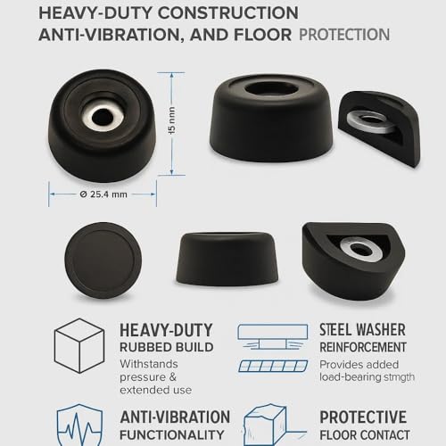 Penn Elcom Small Black Bold Rubber Feet with Steel Washer – Set of 12 | Heavy-Duty Pads for Electronics, Furniture & AV Gear | Anti-Vibration, Non-Slip for Floor Protection (Ø - 25.4mm, H - 15mm) - Image 3