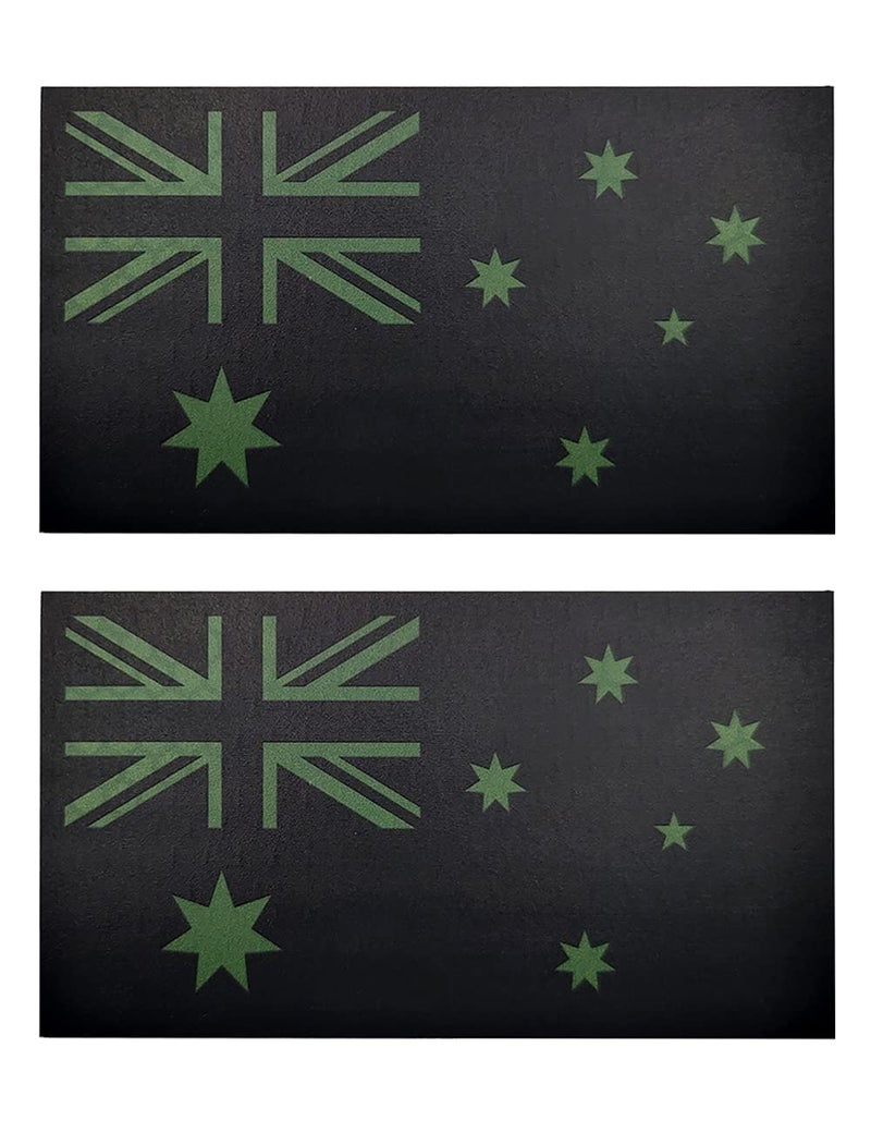 2 PCS AliPlus Australia Flag Patches IR Infrared Fully Reflective Patches Laser Cut Patch Applique Fastener Hook and Loop35x2 in Black Green
