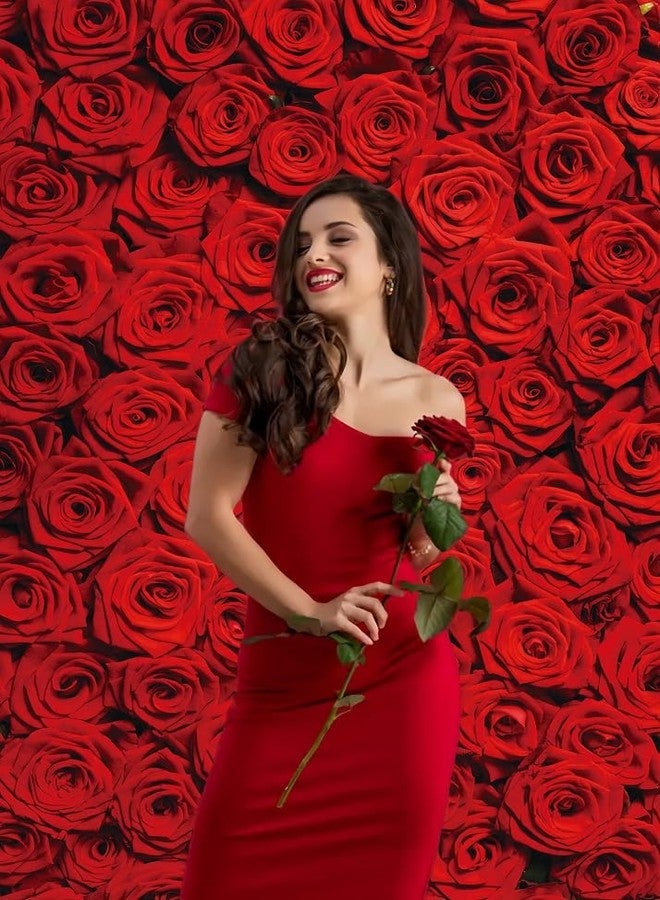 INRUI RUINI Red Rose Floral Wedding Photography Backdrop Roses Wall Lovers Girls Children Photos Backdrop 6x8FT - Image 2