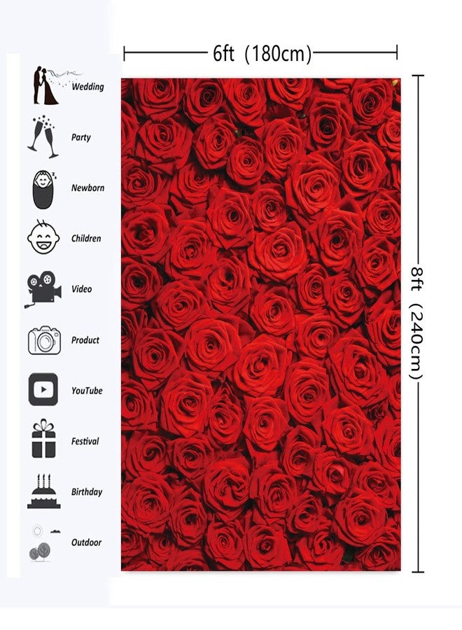 INRUI RUINI Red Rose Floral Wedding Photography Backdrop Roses Wall Lovers Girls Children Photos Backdrop 6x8FT - Image 4