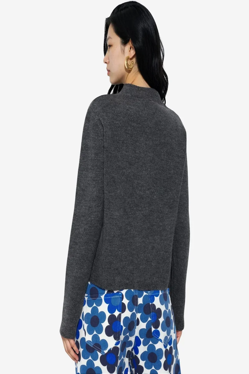 Viorna VIORNA Ribbed Crew Neck Button Cardigan