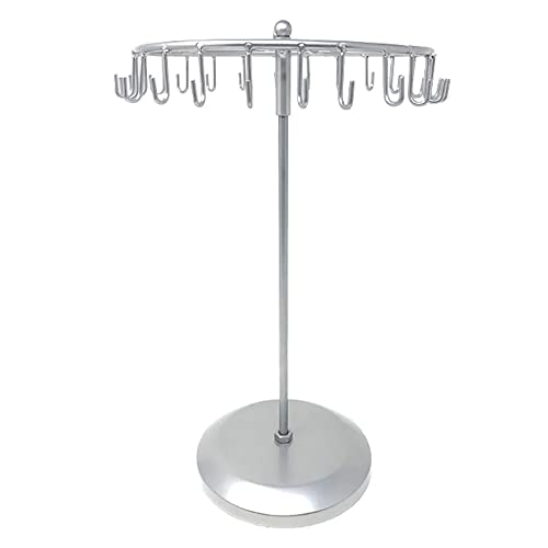Qaeoity Rotating Necklace Holder Jewelry Organizer Display Stand 14-Inch with 23 Hooks (sliver) - Image 1