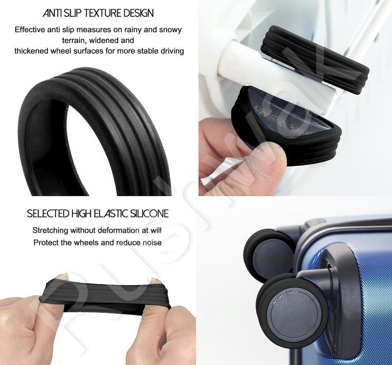 Rushwak Luggage Wheel Silicone Protector Cover 8PCS Trolley Wheel Cover Silicone Shock Absorption Wheel Cover for Trolley Bag Suitcase Wheel Cover Silicone for Most 8 Spinner Wheel Bag/Chair (Black) - Image 3