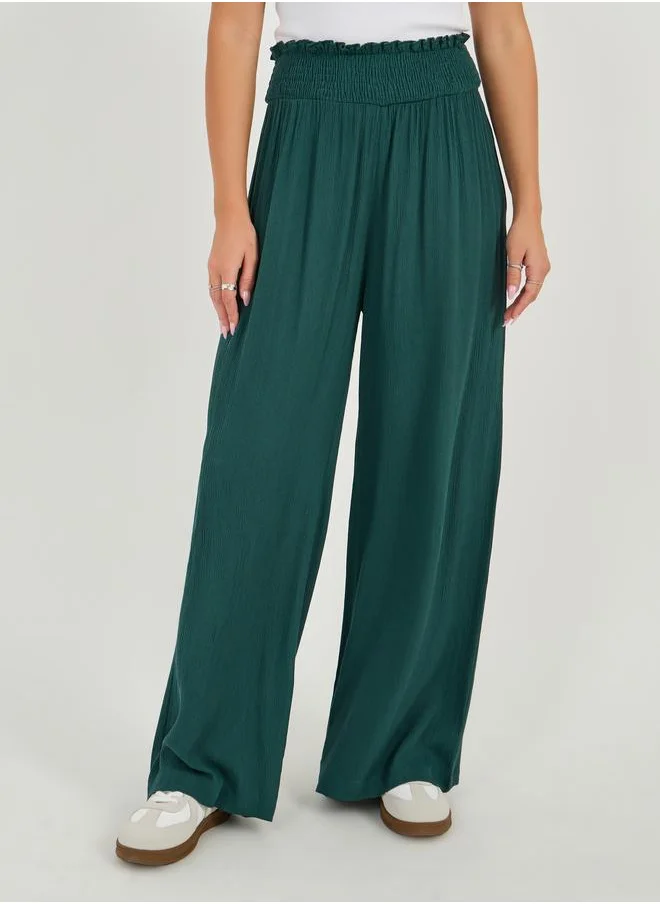Styli Styli High Rise Smocked Waistband Wide Leg Pants