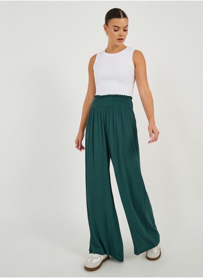 Styli Styli High Rise Smocked Waistband Wide Leg Pants  - Image 1