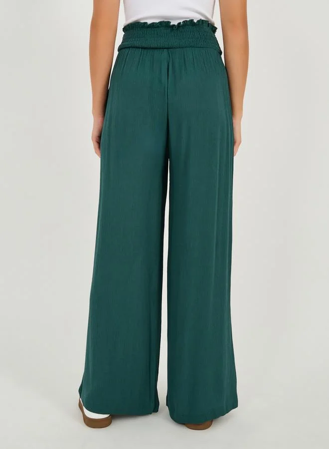 Styli Styli High Rise Smocked Waistband Wide Leg Pants