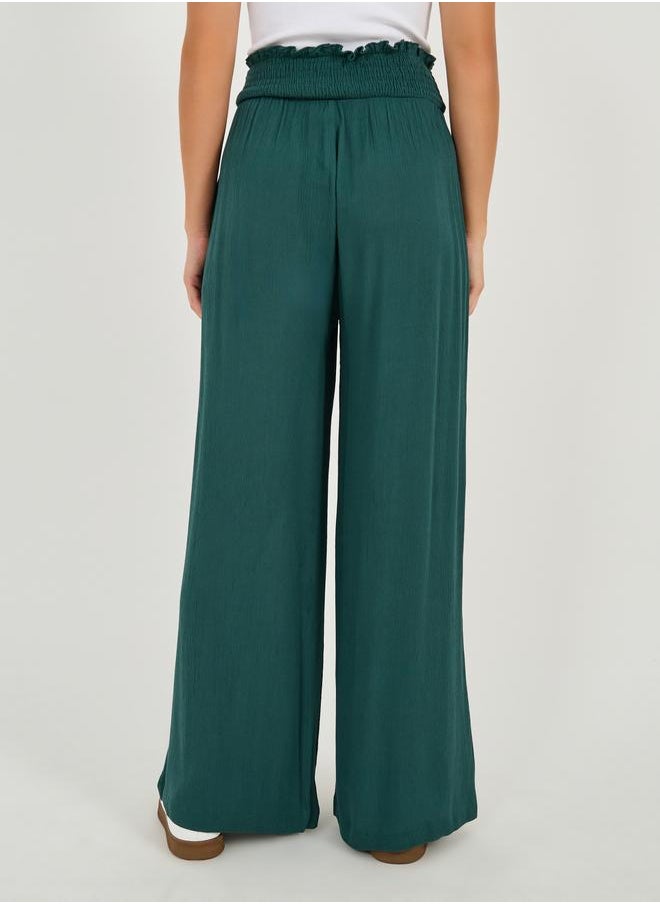 Styli Styli High Rise Smocked Waistband Wide Leg Pants  - Image 4