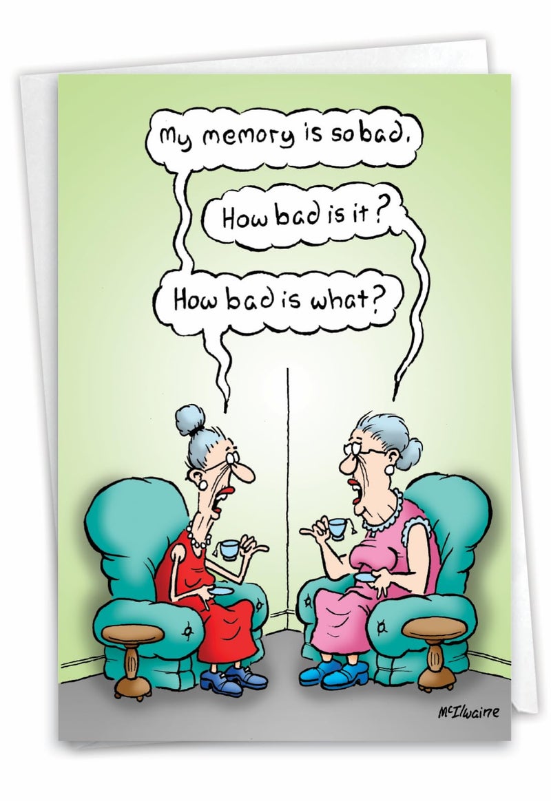 NobleWorks - 1 Funny Birthday Card for Women, Wife - Happy Bday Cartoon, Woman Notecard with Envelope - Bad Memory C3680BDG - Image 1