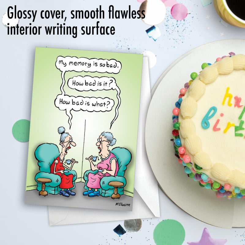 NobleWorks - 1 Funny Birthday Card for Women, Wife - Happy Bday Cartoon, Woman Notecard with Envelope - Bad Memory C3680BDG - Image 5