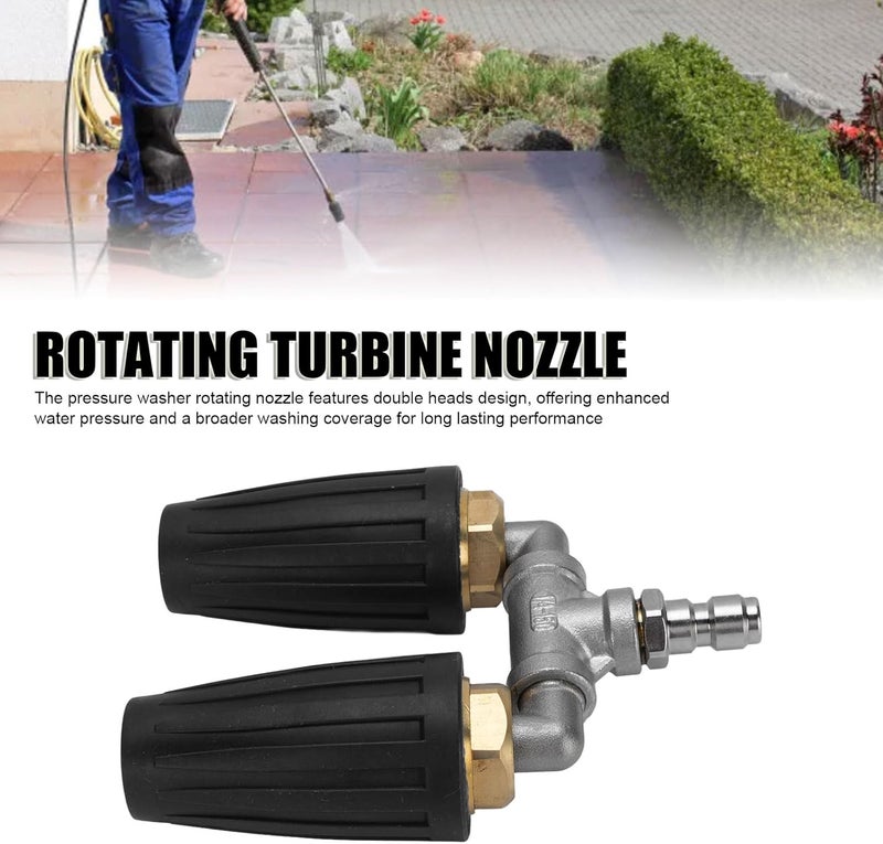 aqxreight Double Heads Rotating Nozzle 4000psi High Pressure Washer Turbine Nozzle with 1 4 Inch Quick Connect Plug Blue a Washing Pressure for Lasting Heads Rotating Washer (Black) - Image 3