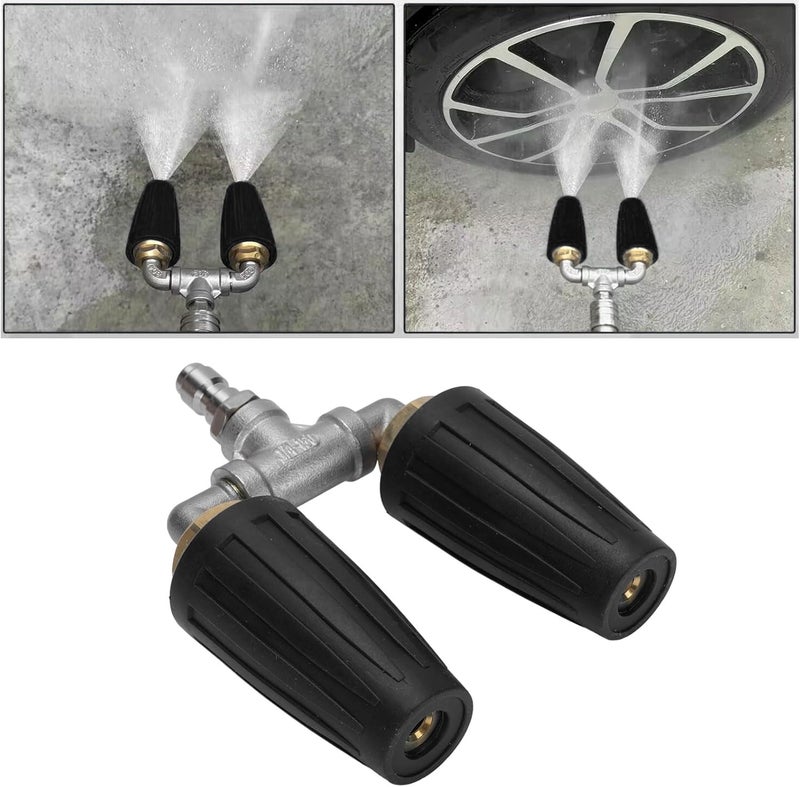 aqxreight Double Heads Rotating Nozzle 4000psi High Pressure Washer Turbine Nozzle with 1 4 Inch Quick Connect Plug Blue a Washing Pressure for Lasting Heads Rotating Washer (Black) - Image 5