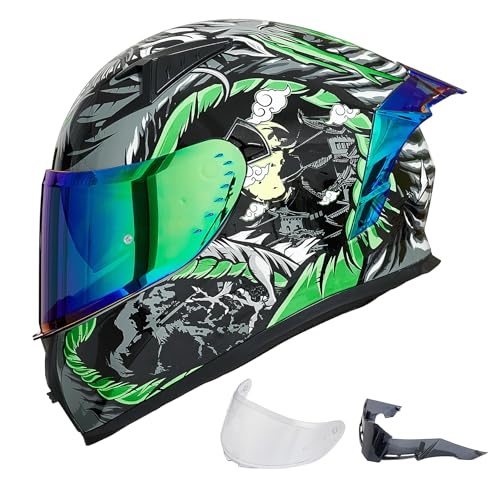 ILM Motorcycle Helmet Full Face with Pinlock Compatible Clear&Tinted Visors and Fins Street Bike Motocross Casco DOT Model Z501(Legend Green, Medium) - Image 1