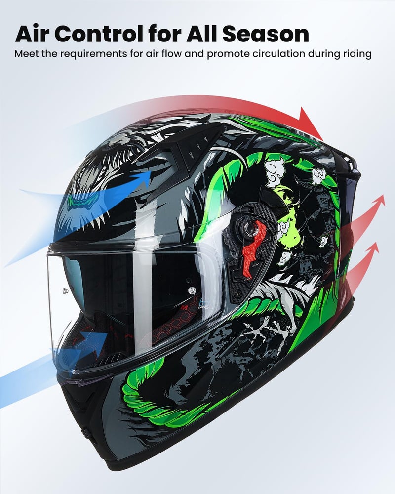 ILM Motorcycle Helmet Full Face with Pinlock Compatible Clear&Tinted Visors and Fins Street Bike Motocross Casco DOT Model Z501(Legend Green, Medium) - Image 4