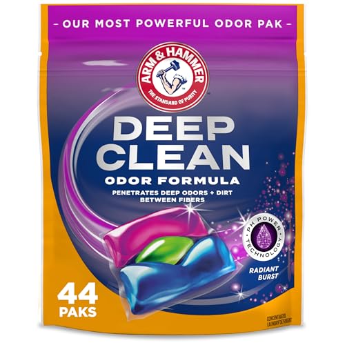 Arm & Hammer ARM HAMMER Deep Clean Odor Formula Laundry Detergent Power Paks Laundry Odor Remover Radiant Burst Scent 44 Count 44 Loads