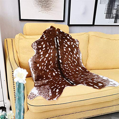 yingda1992 Faux Sika Deer Print Hide Rug Faux Fur Cowhide Area Rug Animals Print Mat Carpet for Home (3.4ftX2.9ft) - Image 5