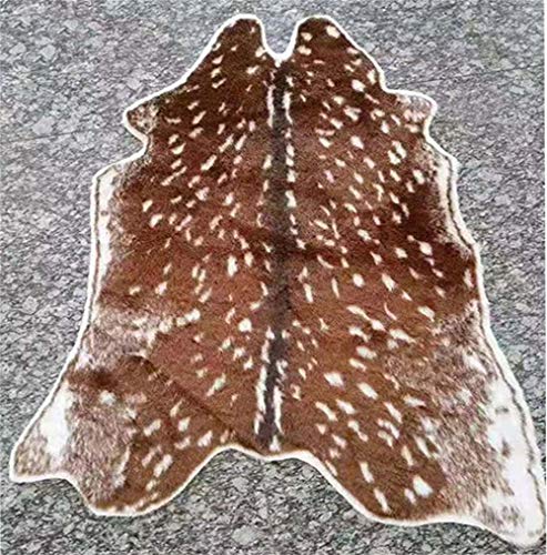 yingda1992 Faux Sika Deer Print Hide Rug Faux Fur Cowhide Area Rug Animals Print Mat Carpet for Home (3.4ftX2.9ft) - Image 4