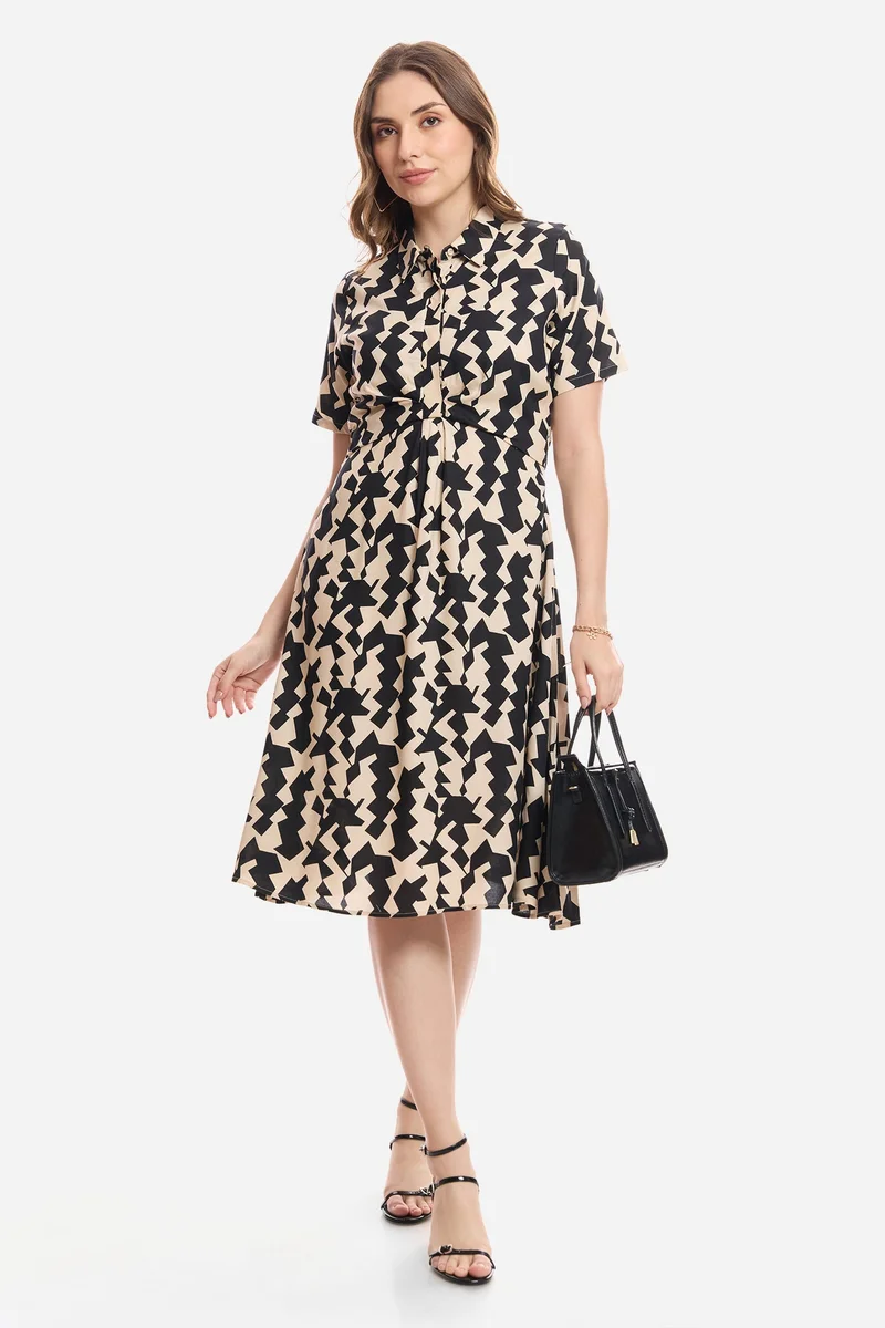 فيرجيو Abstract Viscose Knee Length Workwear Dress for Women